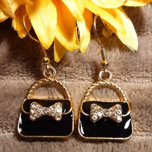 handmade Enamel Purse Pierced  Earrings Black